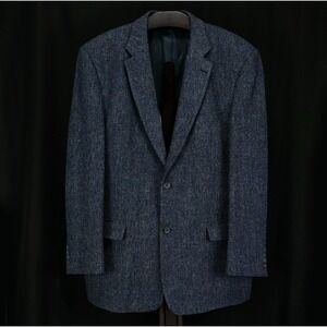 VTG Marshall Field's X Harris Tweed Sport Coat 46L Blue Wool Mens Dark Academia